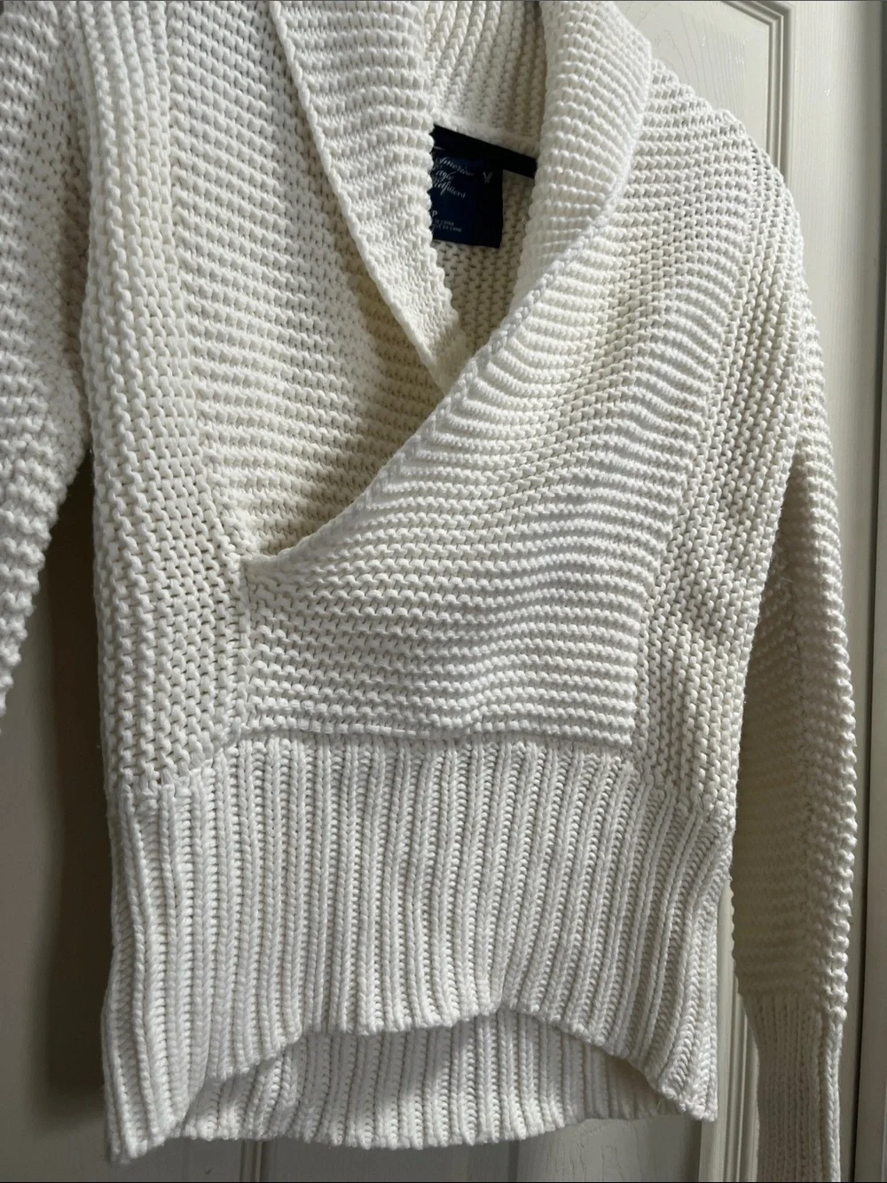American Eagle Outfitters Ivory Shawl Collar Knit Pullover
